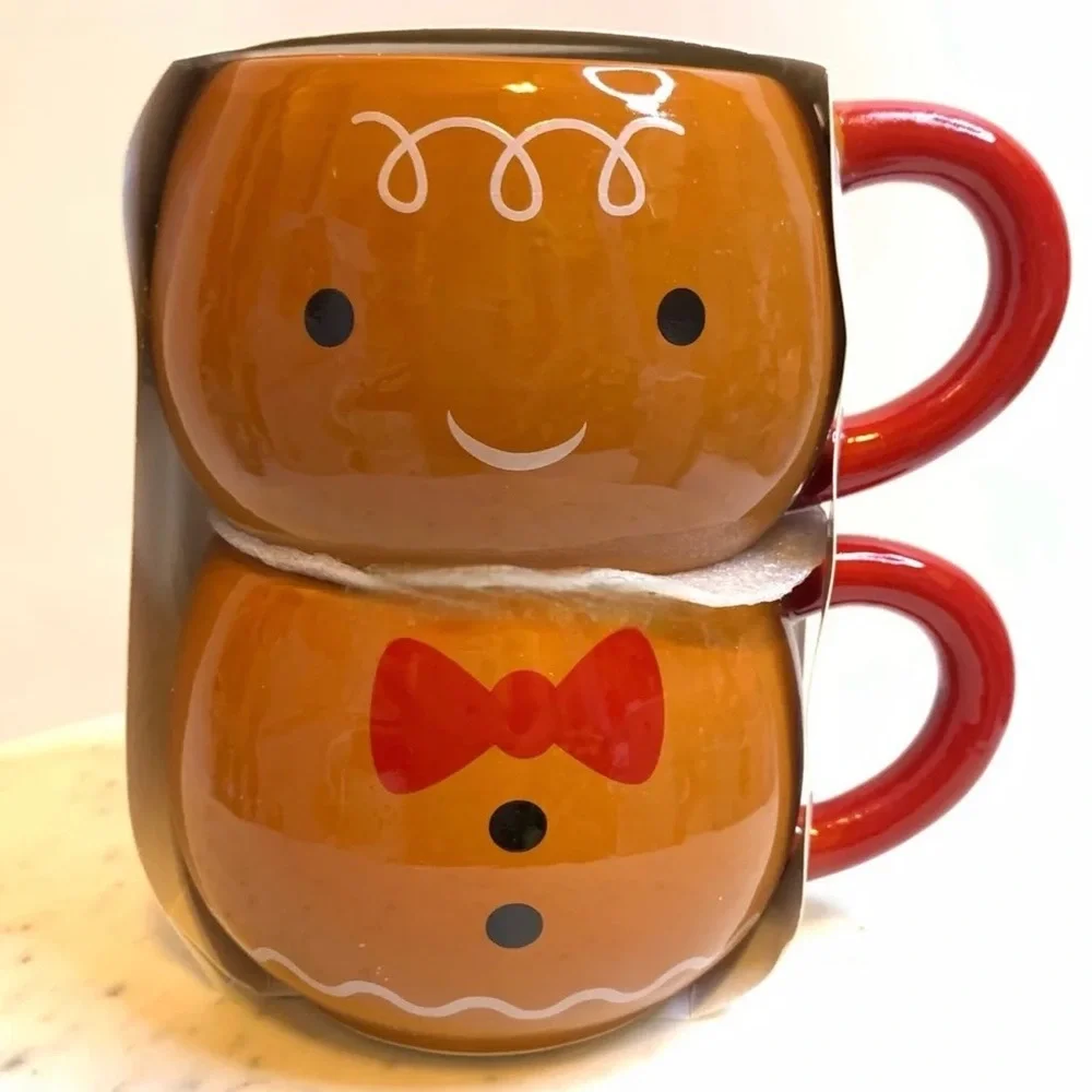 🆕 RARE Target Stackable Gingerbread Mugs Set of 2 Ceramic Mugs Christmas Holiday